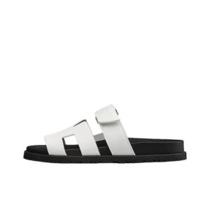 Hermes Chypre flat sandals, women's, white.